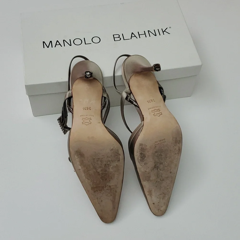 VTG Manolo Blahnik Crystal Satin Slingbacks in box- Carolyne 90s Mary Jane Esque - Picture 9 of 17